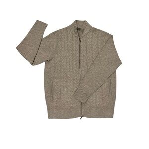 Patrick James Sweaters Full Double Zip Cardigan Teak Lambswool Band Collar Sz L